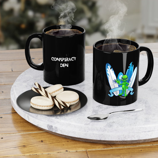Black ALIEN Conspiracy Den Coffee Mug - Perfect for Coffee Lovers, Gift for Conspiracy Theorists, Black Mug, Unique Travel Mug, Halloween Gift