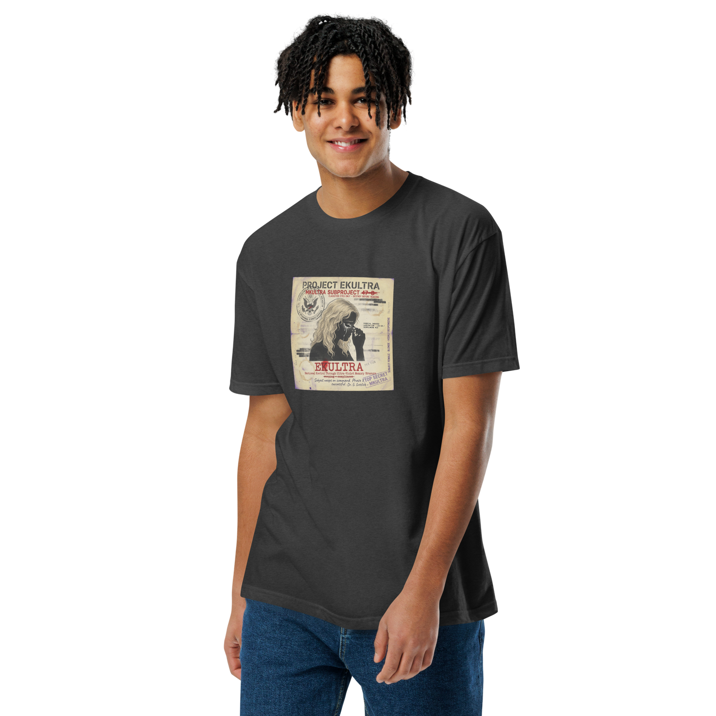 EK Ultra Subproject 47-B conspiracy t-shirt — Charcoal front — Conspiracy Den MKUltra tee
