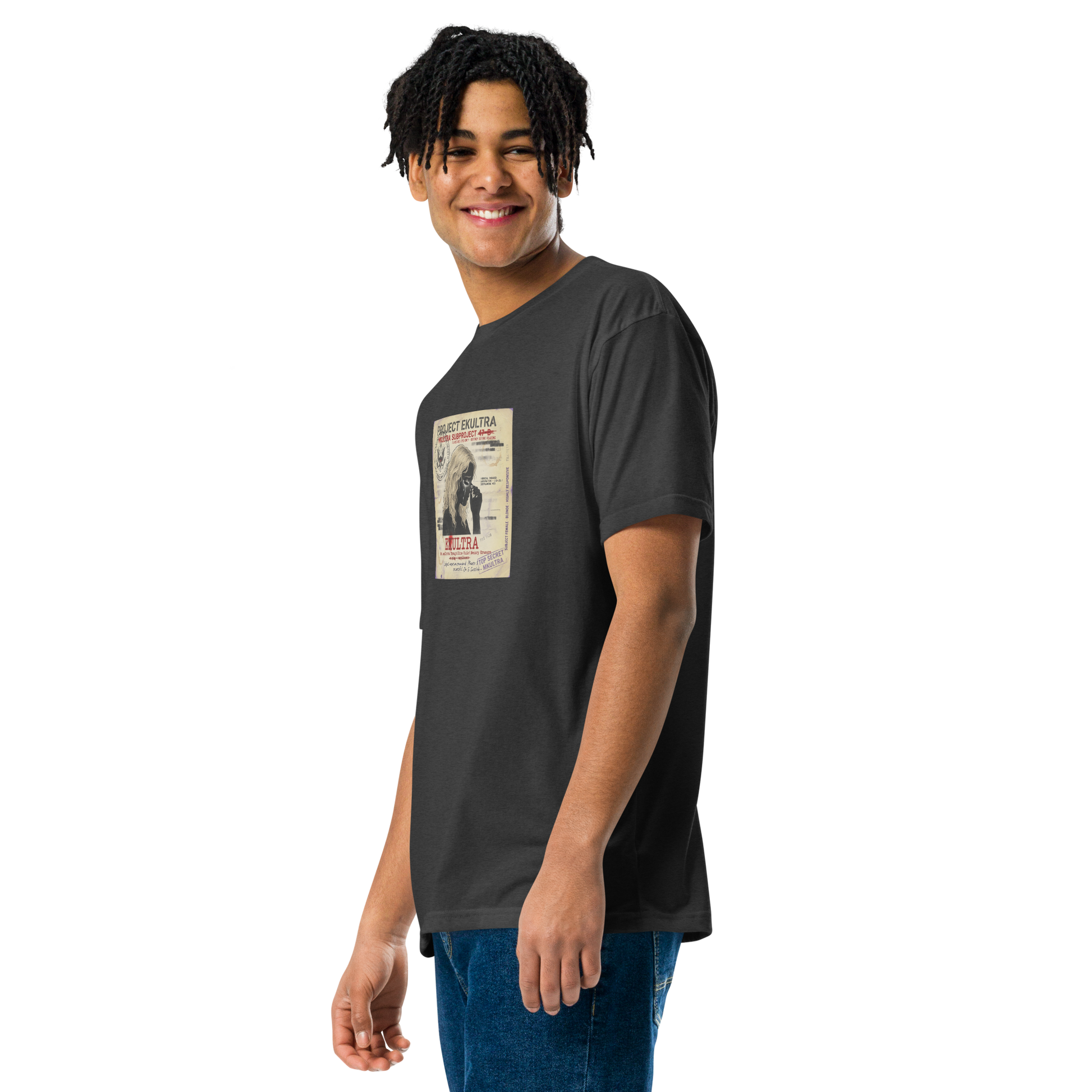 EK Ultra Subproject 47-B conspiracy t-shirt — Charcoal side — Conspiracy Den MKUltra tee