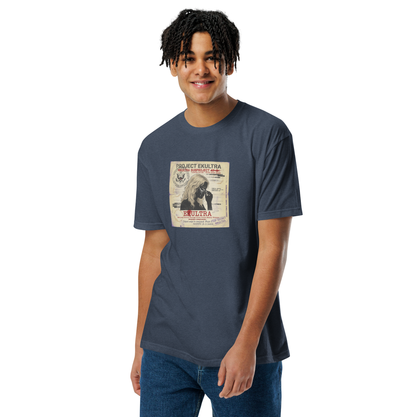 EK Ultra Subproject 47-B conspiracy t-shirt — Midnight Navy front — Conspiracy Den MKUltra tee
