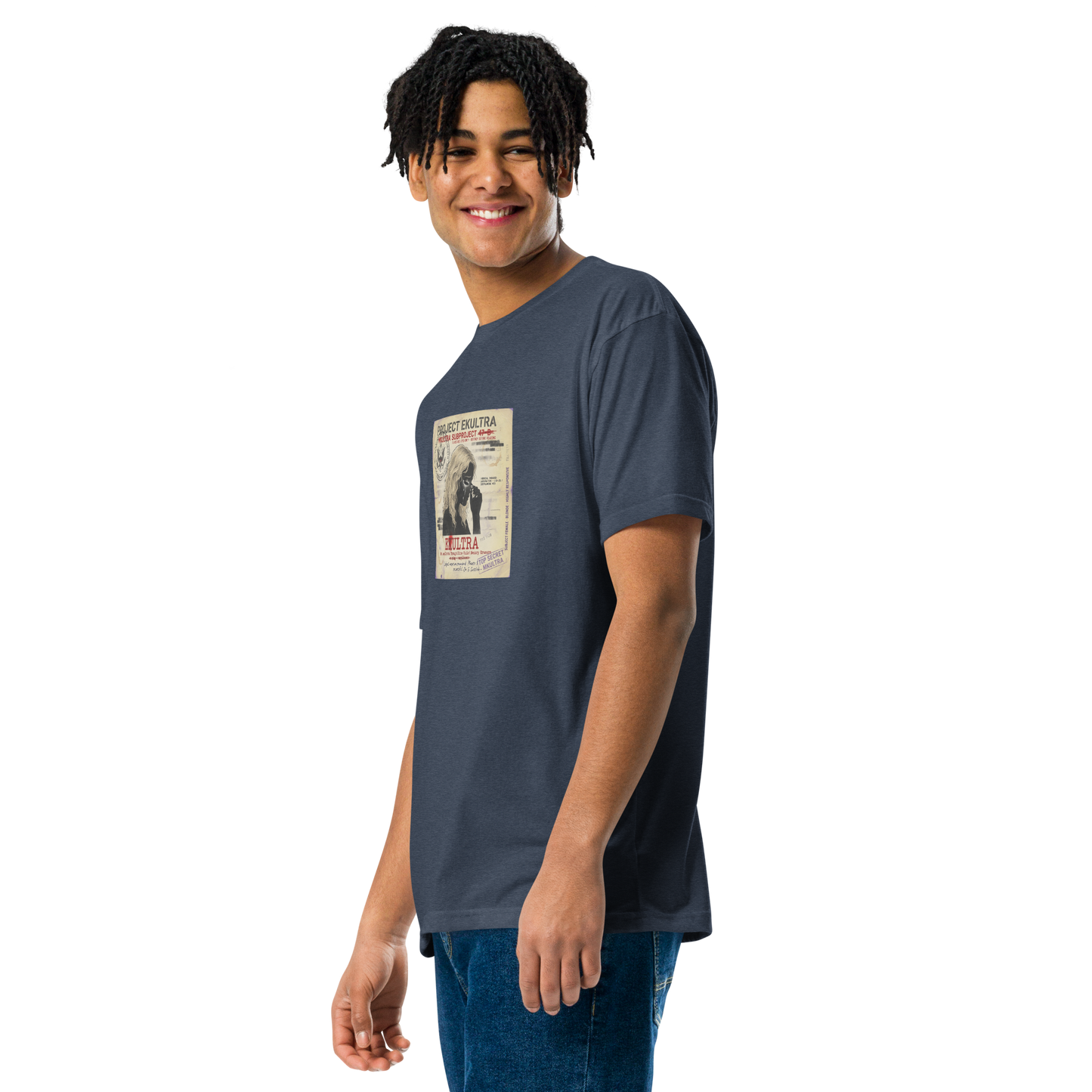 EK Ultra Subproject 47-B conspiracy t-shirt — Midnight Navy side — Conspiracy Den MKUltra tee