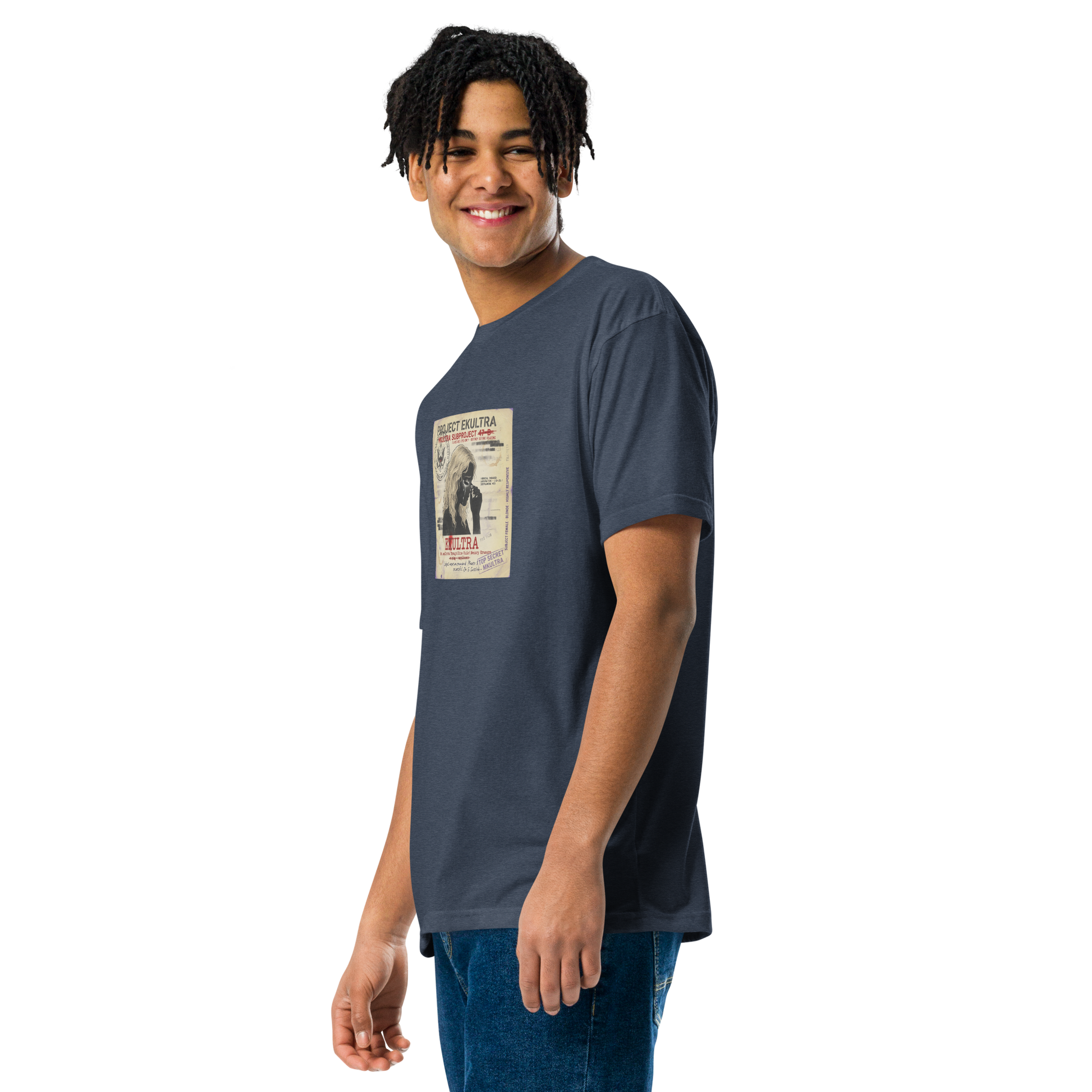 EK Ultra Subproject 47-B conspiracy t-shirt — Midnight Navy side — Conspiracy Den MKUltra tee