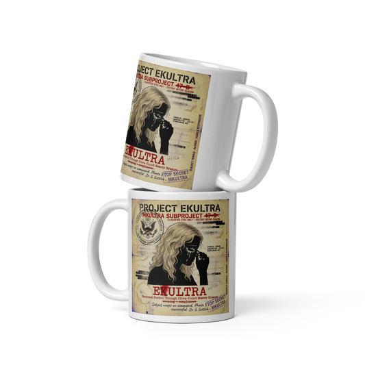 EK Ultra Emotional Kontrol Mug — Subproject 47-B classified document design — 11oz view — Conspiracy Den