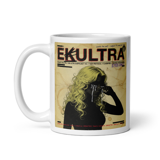 EK Ultra Tear Protocol Mug — Subproject 142 Tear Protocol classified design — left side view — Conspiracy Den